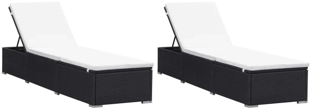 2 db fekete polyrattan napozóágy párnával