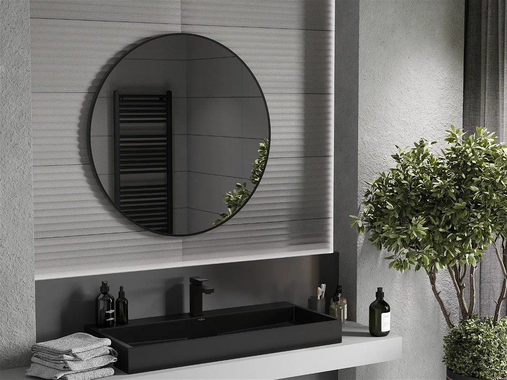 Mexen Loft, kerek fürdőszobai tükör 95 cm, keret színe fekete matt, 9850-095-095-000-70