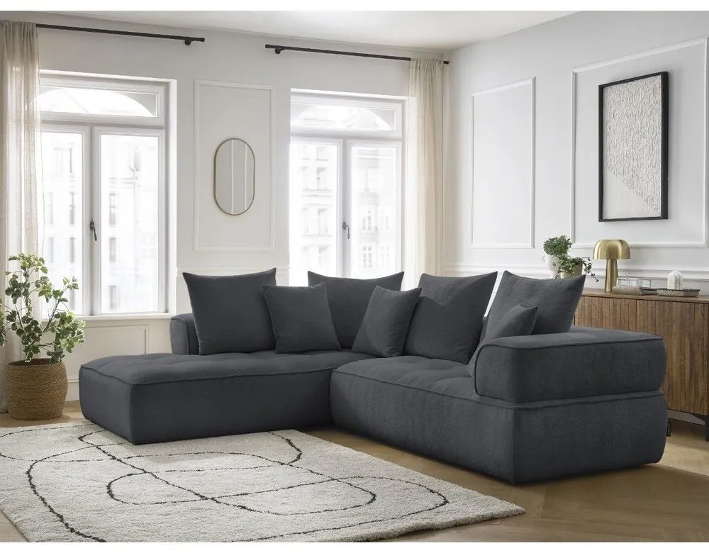 Sötétszürke zsenília sarokkanapé (bal oldali-L alakú) Whesley – Bobochic Paris