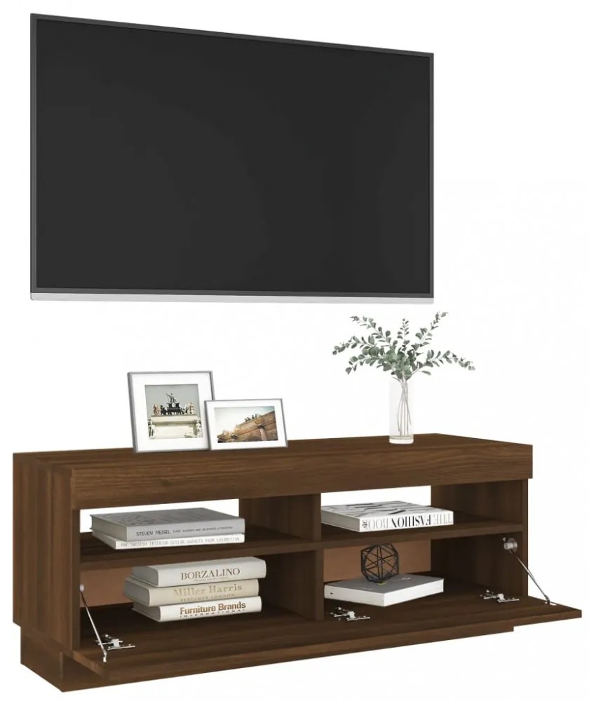 barna tölgyszínű TV-szekrény LED-világítással 100 x 35 x 40 cm