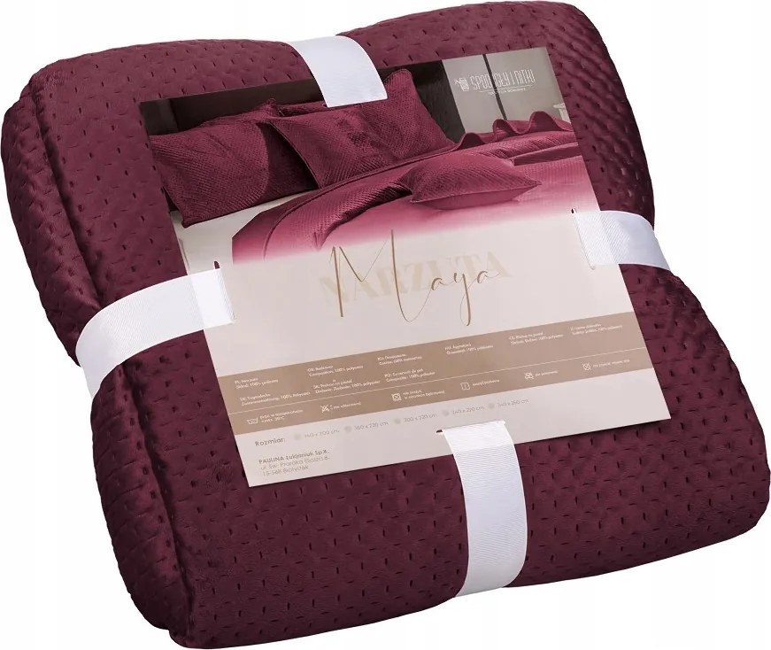 Velúr ágytakaró 240x260 Maya bordó geometrikus kereszt