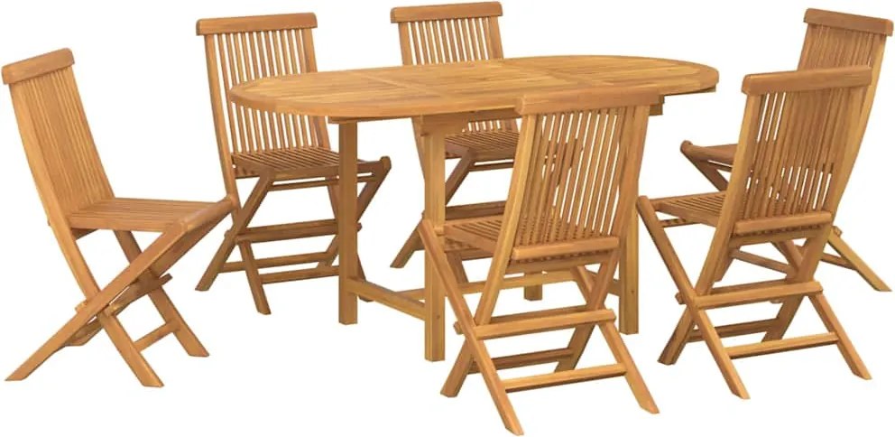 vidaXL Kert étkező szett 7 pcs Barna Tömör Teakfa