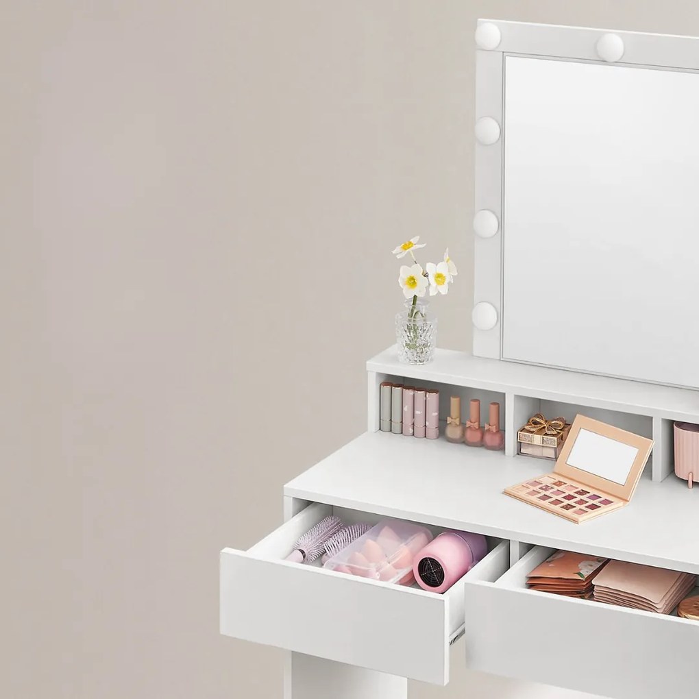 VANESA fésülködőasztal világítással, 80x40x145cm, fehér Jurhan