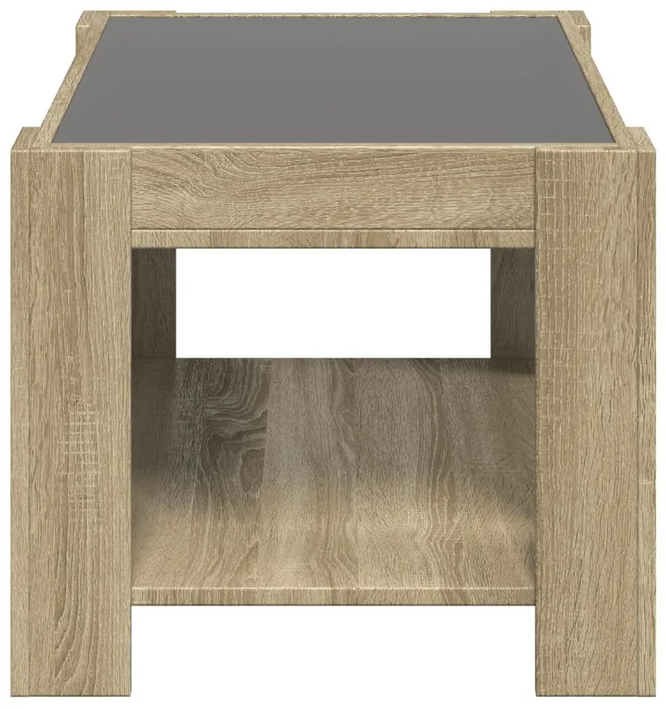 sonoma tölgy szerelt fa dohányzóasztal LED-del 73 x 53 x 45 cm