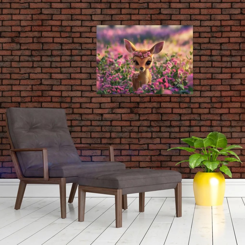 Üveg kép - Aranyos őzike (70x50 cm)