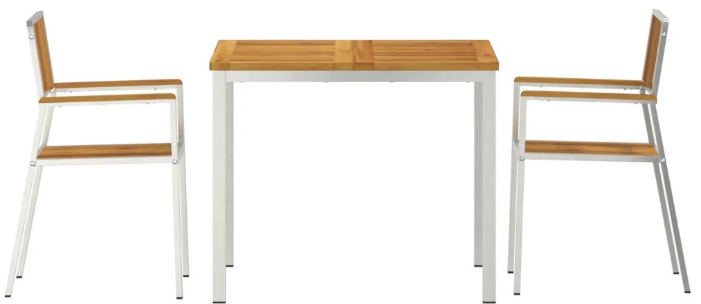3 Darabos Kert Étkező Garnitúra Tömör Akácfából, Kültéri Étkezőasztal 90x90x74.5 cm Tömör Akácfából, Összecsukható Kert Székek 2 db Tömör Akácfa és Fém