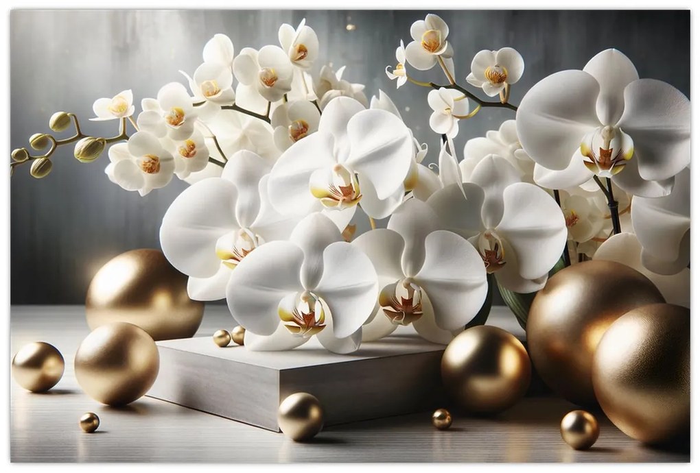 Kép - Orchidea és aranygolyók (90x60 cm)