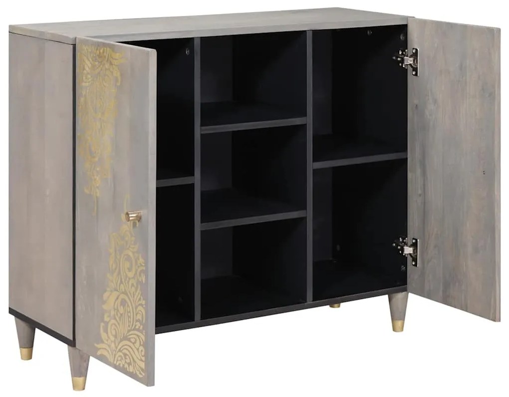 Széf polcokkal Szürke és Arany 90 x 33.5 x 75 cm Tömör mangófa
