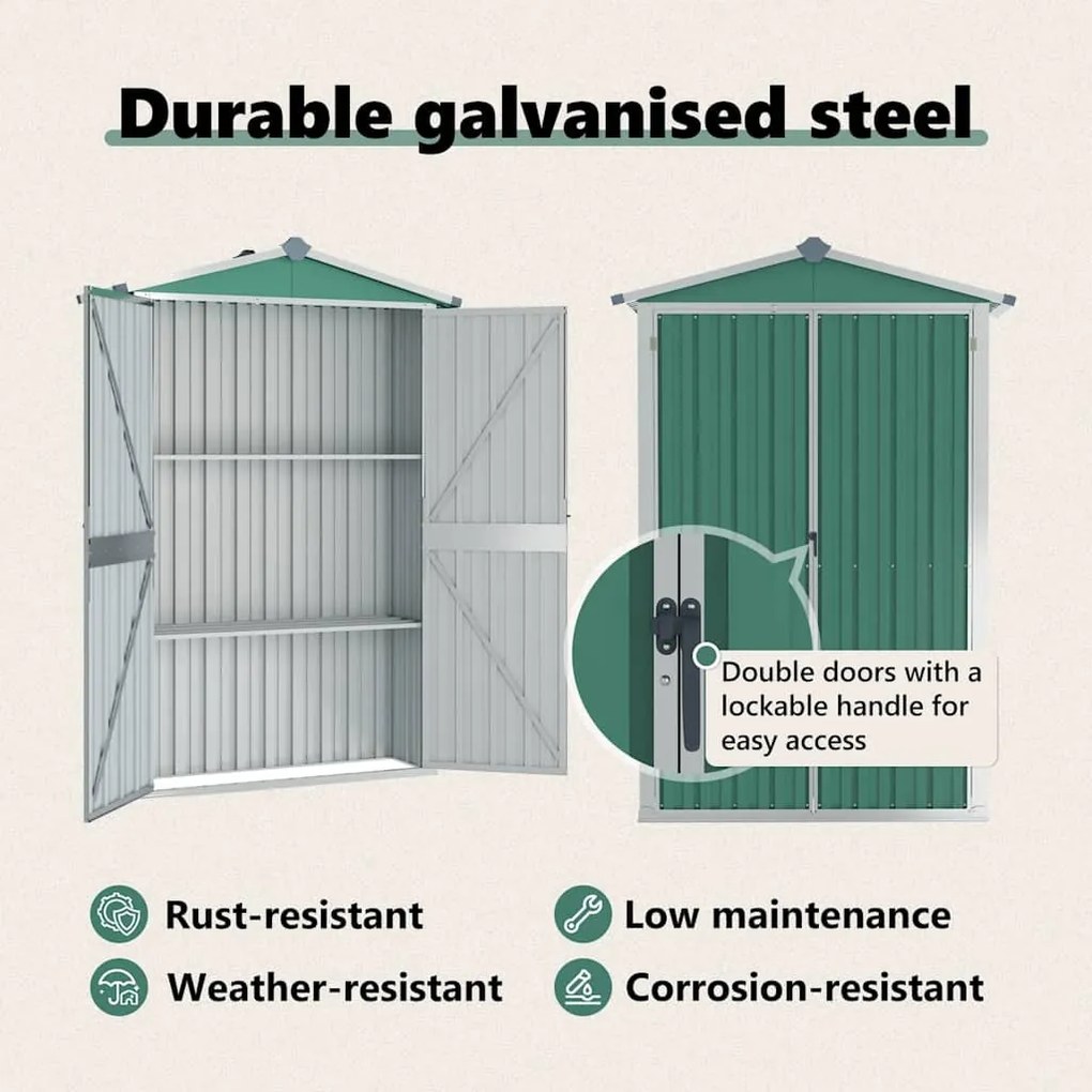 zöld horganyzott acél kerti fészer 116x45x175 cm