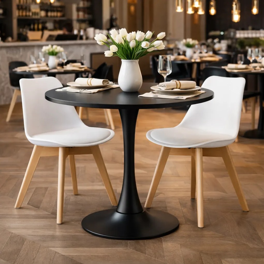 Étkezőasztal, fekete, átmérő 80 cm, REVENTON NEW