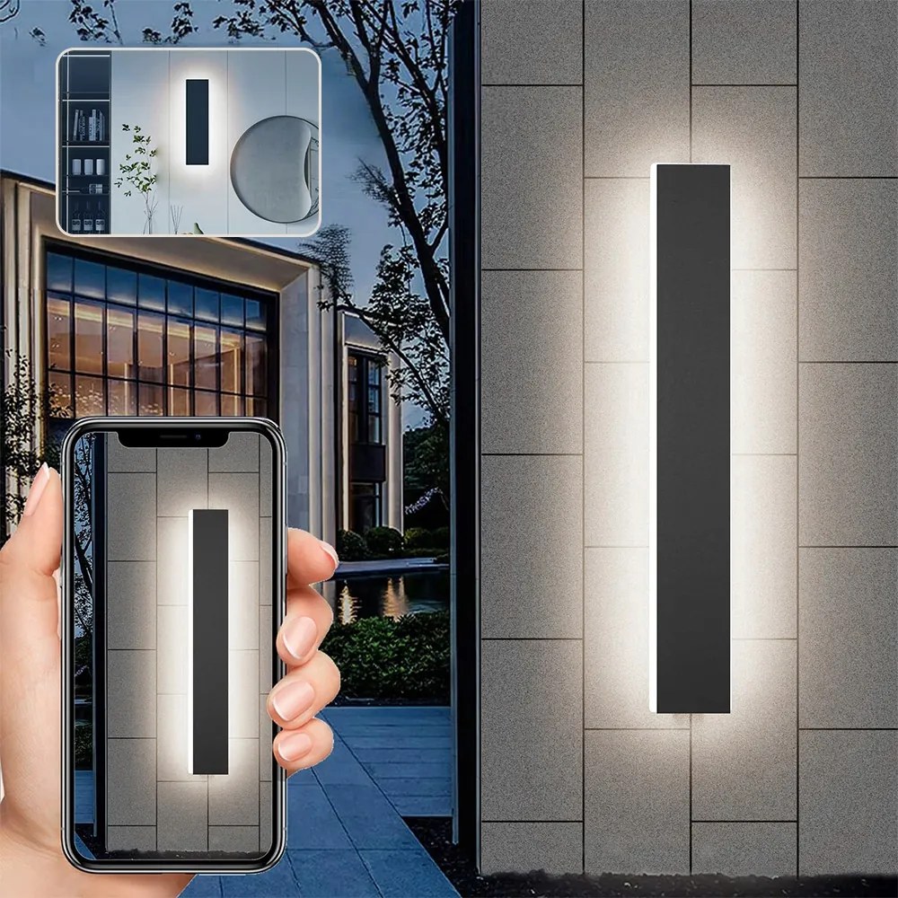 Hosszú fali lámpa villához Fekete vízálló Ip65 Kültéri 30cm