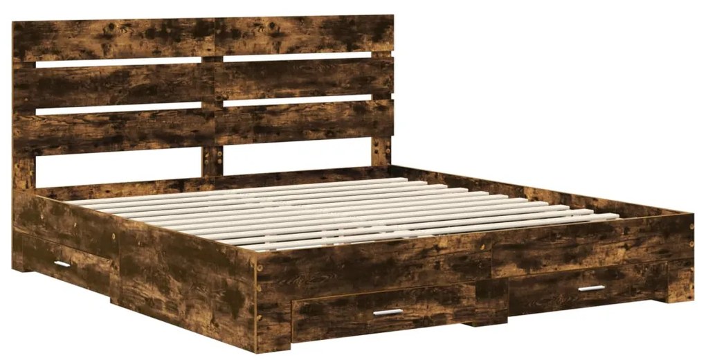 vidaXL Ágykeret fiókkal fejtámlával Füstölt tölgy 180 x 200 cm Faanyag