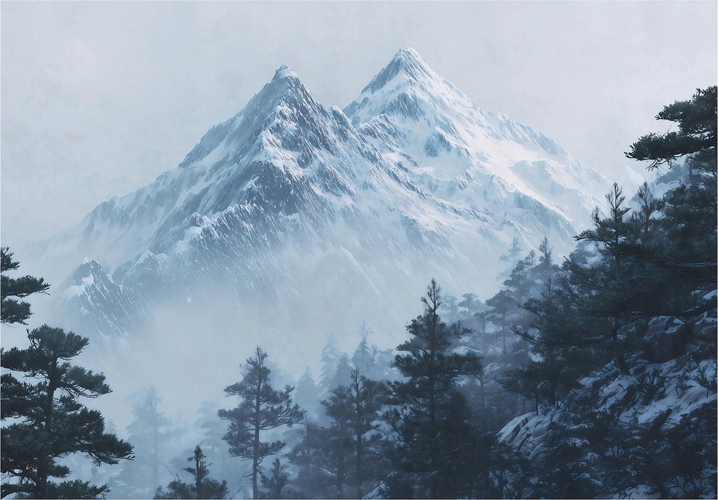 Vinil Tapéta Flizelin Hegyek Fehér Erdő Köd Tájkép Természet 368x254