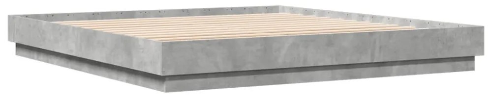 betonszürke ágykeret LED-világítással 200x200 cm