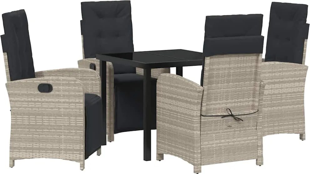 vidaXL Kert étkező szett párnával 5 pcs Világosszürke polirattan