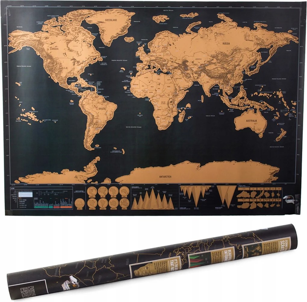 Világtérkép Kaparós falikép nappaliba Ajándék Tubusban 82 x 59 cm