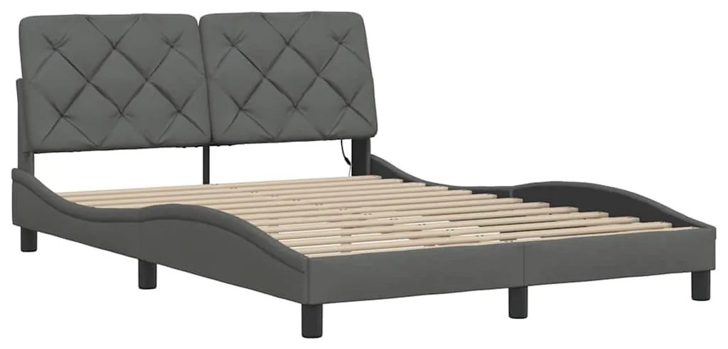 sötétszürke szövet ágykeret LED-es matrac nélkül 140x200 cm