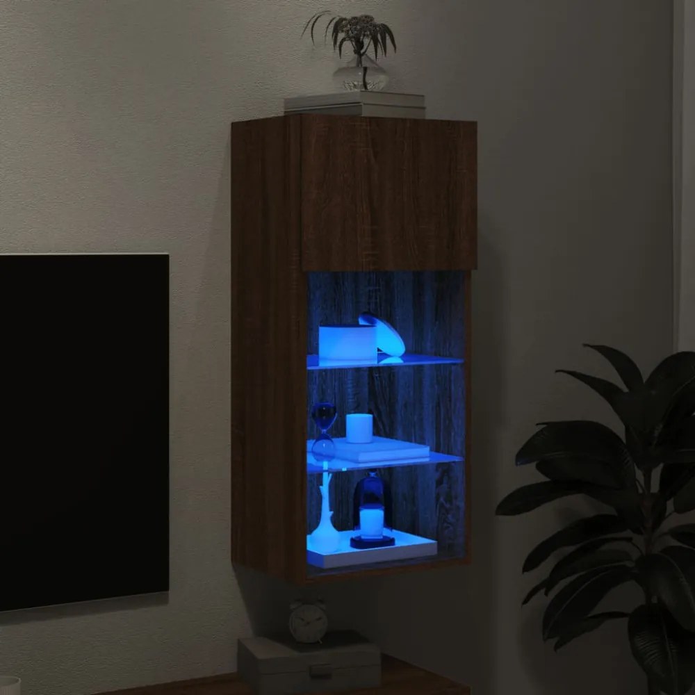 barna tölgyszínű TV-szekrény LED-lámpákkal 40,5x30x90 cm
