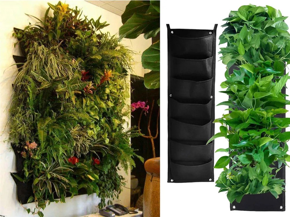 Filc függőleges növénytartó - 7 zseb palánták számára