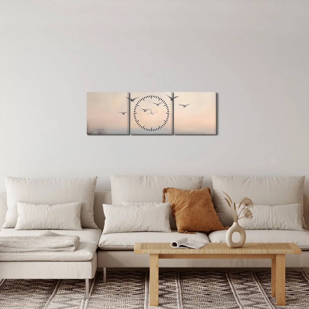 Kép - Madárcsapat (órával) (90x30 cm)