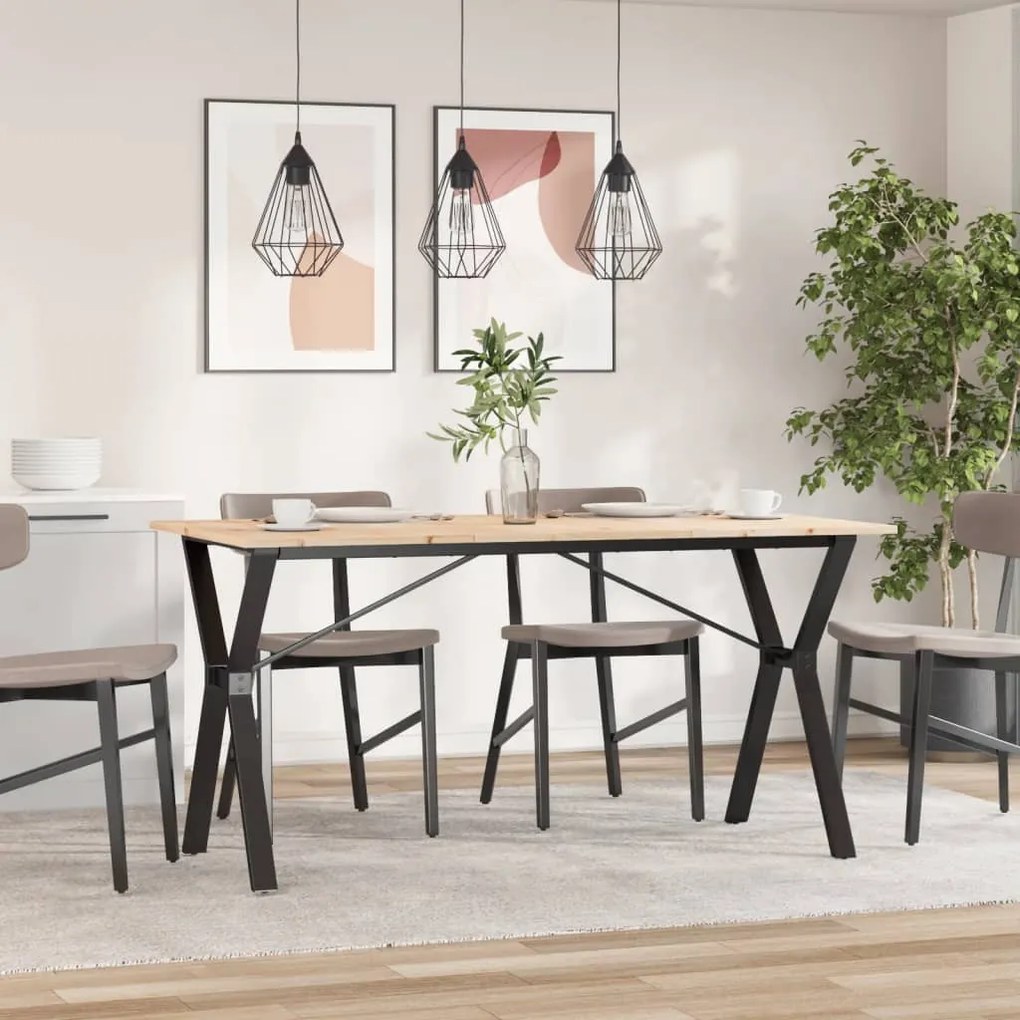 tömör fenyőfa és öntöttvas étkezőasztal Y-vázzal 140x80x75 cm
