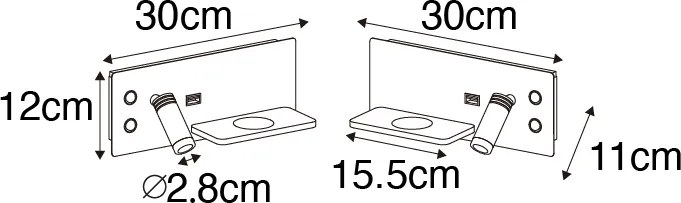 2 db-os falilámpa készlet fekete fával, LED-del, USB-vel és indukciós töltővel - Riza