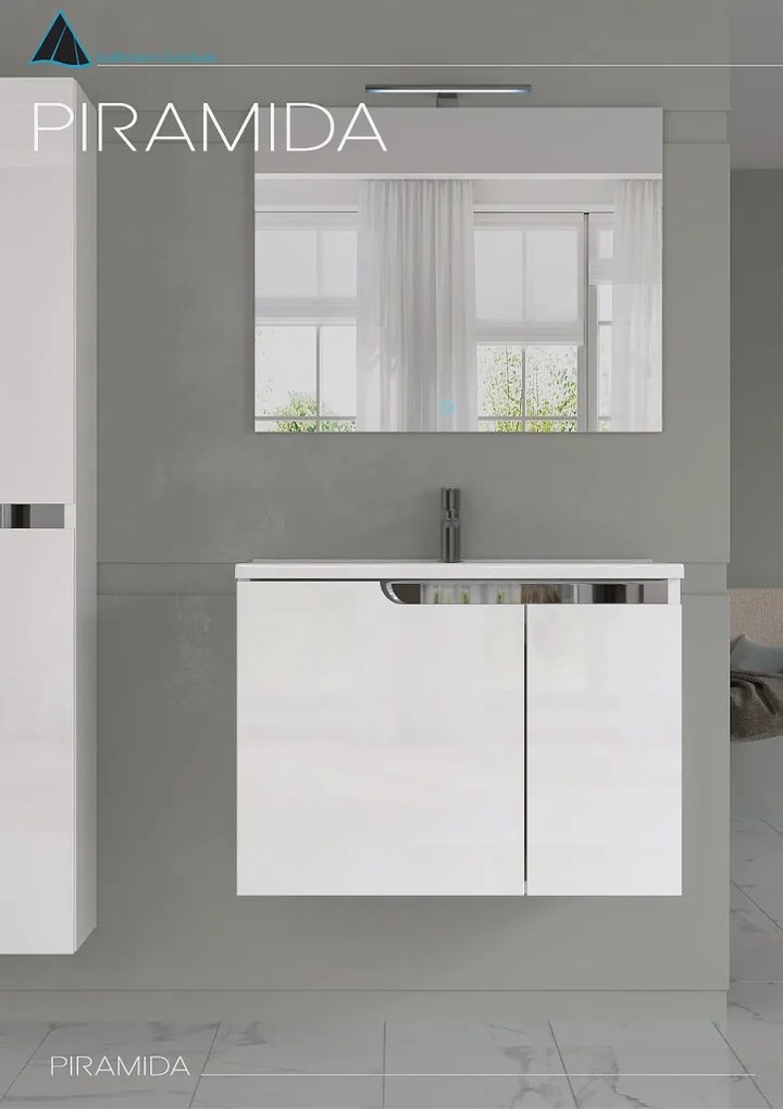 Piramida EURIDIKA fali fürdőszobabútor - műmárvány mosdóval -2 ajtós - 75 x 48 x 53 cm