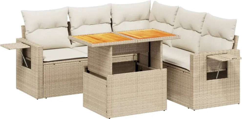 vidaXL 6 részes bézs polyrattan kerti ülőgarnitúra párnával