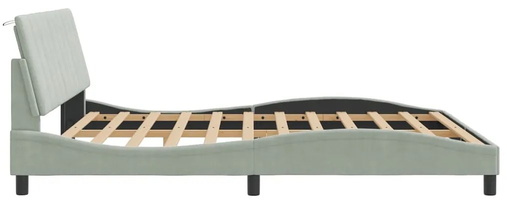 világosszürke bársony ágykeret LED-ekkel matrac nélkül Hanko 180 x 200 cm