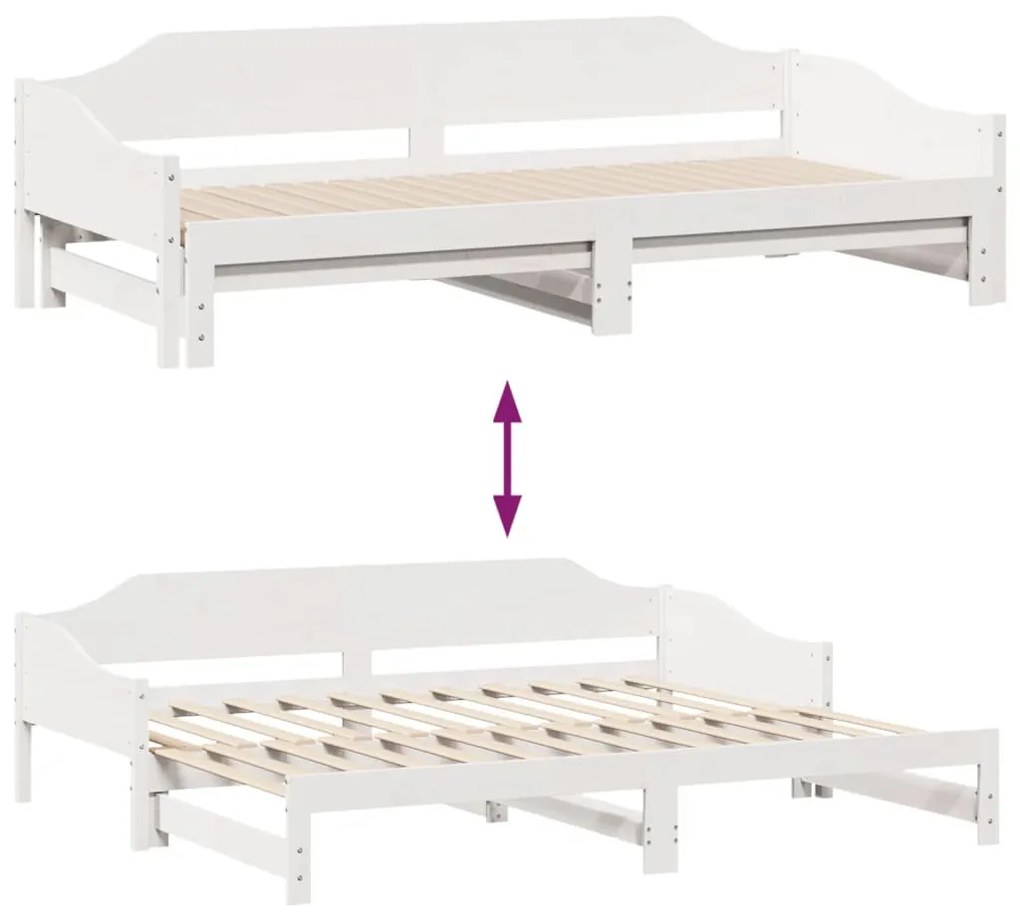 fehér tömör fenyőfa kihúzható kanapéágy 90 x 200 cm