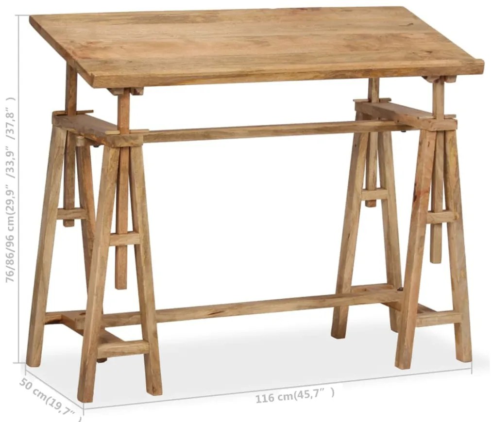 vidaXL tömör mangófa tervezőasztal 116 x 50 x 76 cm