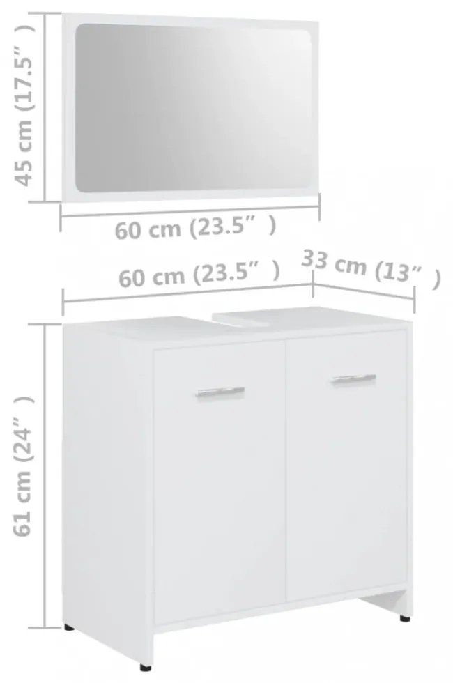 3 részes fehér szerelt fa fürdőszobai bútorszett