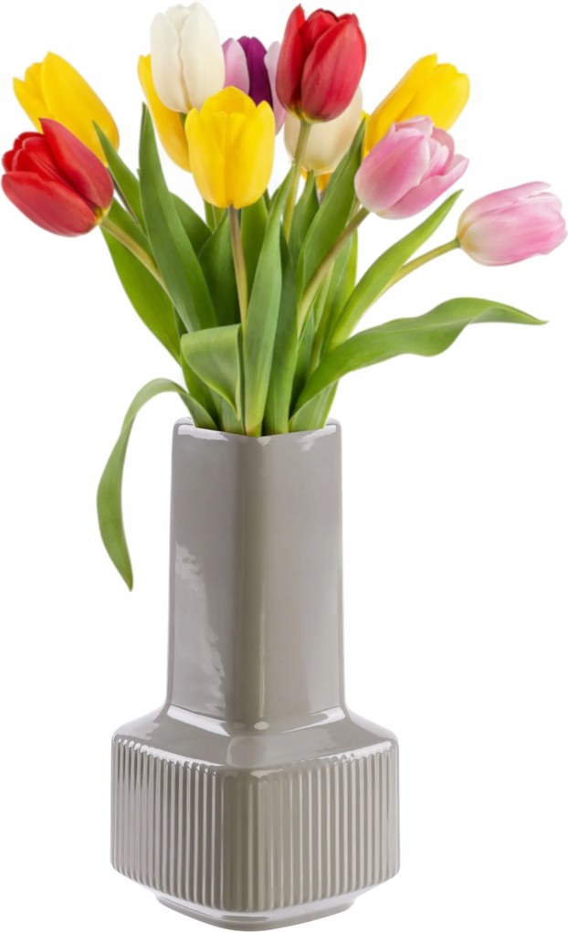 Dekoratív kerámia váza H20cm Szürke fényes modern virágos üveg