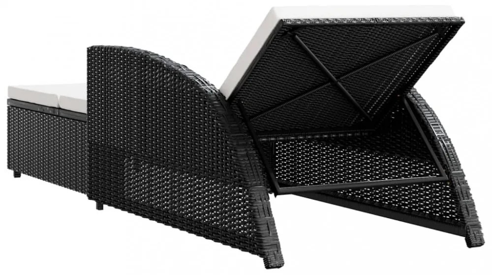 fekete polyrattan napozóágy krémfehér párnával