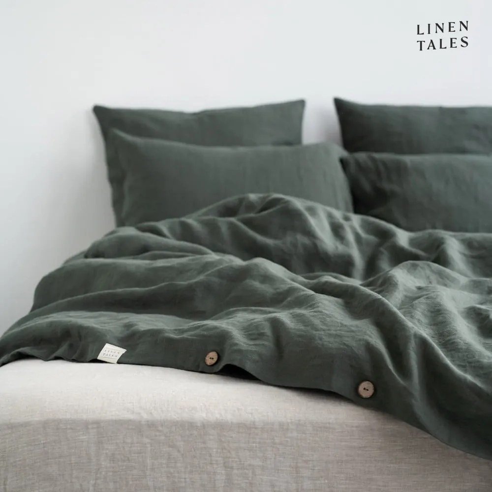 Sötétzöld egyszemélyes len ágyneműhuzat 140x200 cm – Linen Tales