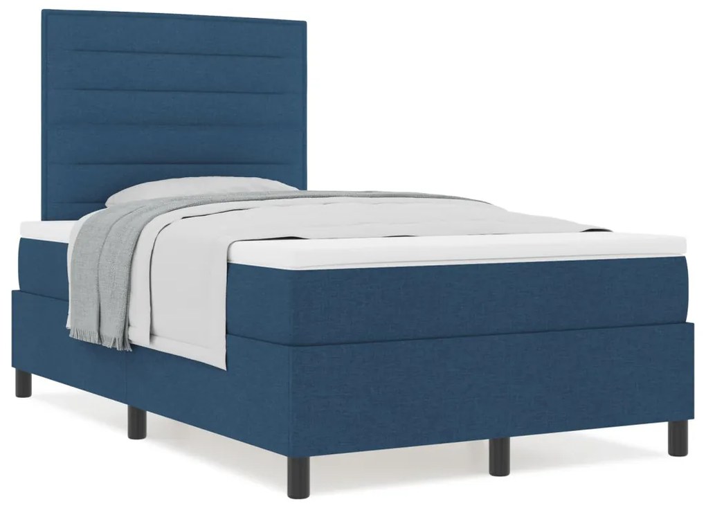 Box Spring Ágy Mattal Kék Kicsi Dupla Szövet