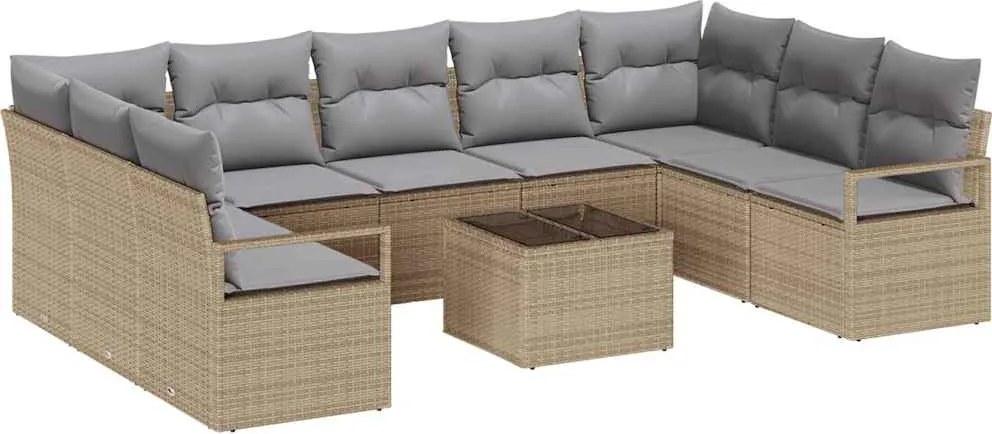 vidaXL Kerti Kanapé Szett 10 pcs Beige és Világosszürke polirattan