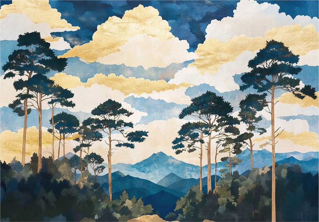 Fotótapéta Fák Kék Erdő Tájkép Falra Hálószoba Nappali 250x175