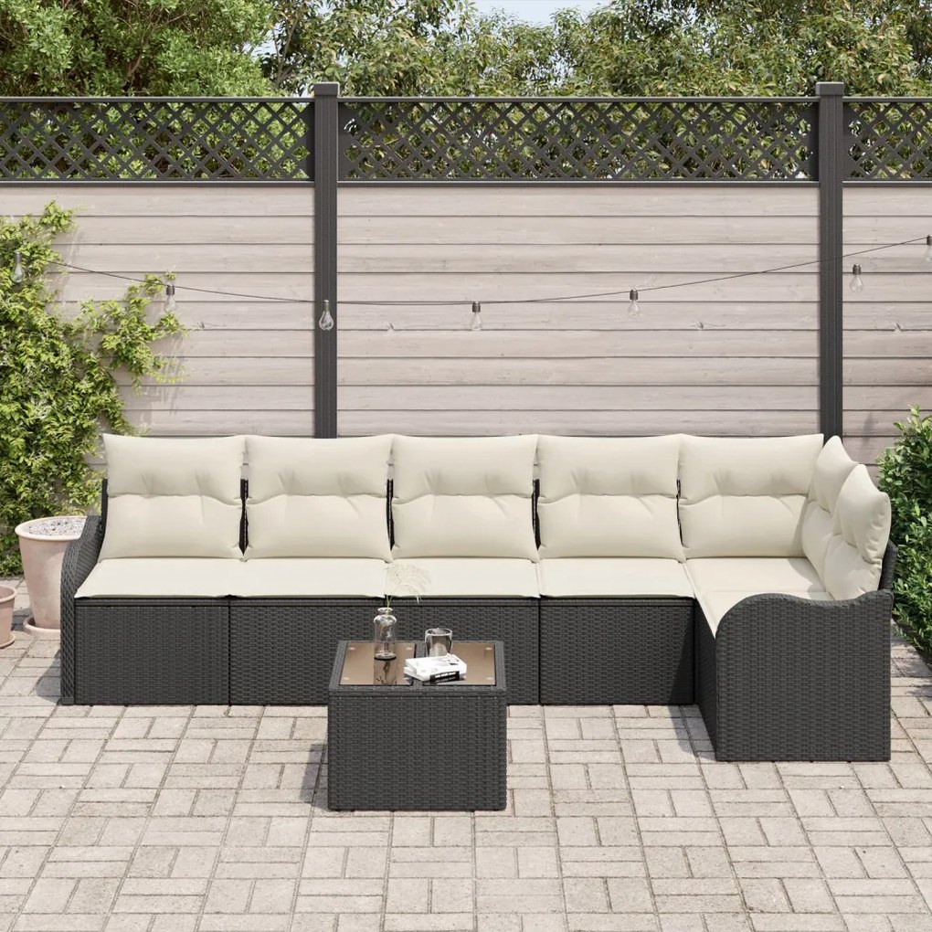6 darabos Kert Sofa Szett Párnákkal Barna Poli Rattan, 2 személyes Kert Sofa Tárolóval és Párnákkal Fekete Poli Rattan