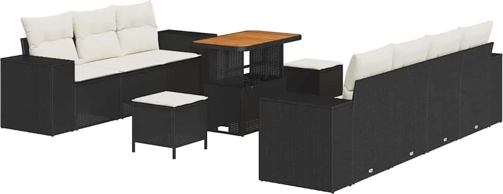 vidaXL Kerti Kanapé Szett 10 pcs Fekete polirattan