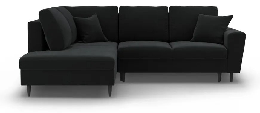 Fekete bársony kinyitható tárolóhelyes sarokkanapé (bal oldali-L alakú) Kyoto – Cosmopolitan Design
