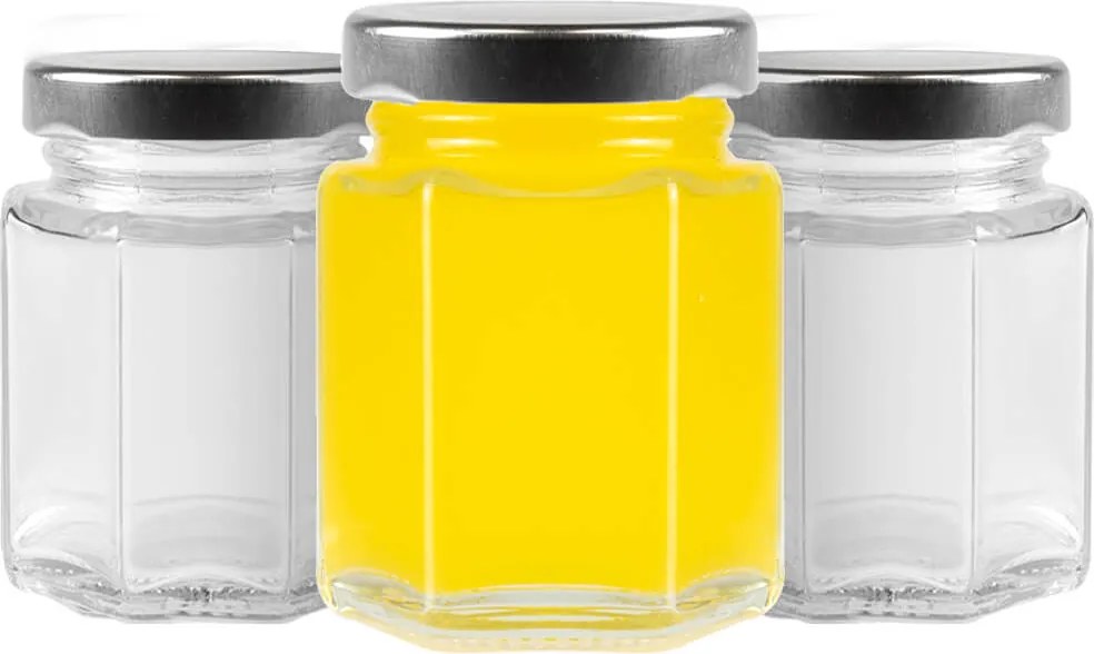 12x Befőttesüveg 110ml Hatszögletű méz fűszertartó
