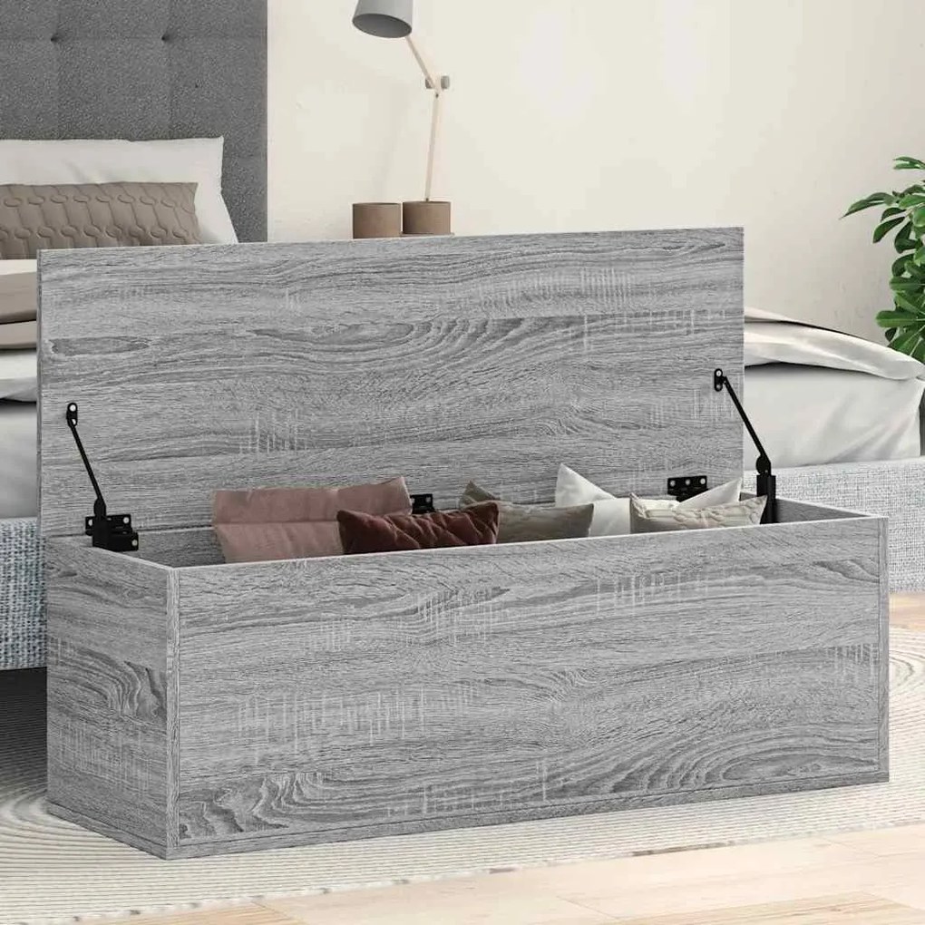 szürke sonoma színű szerelt fa tárolóláda 102 x 35 x 35 cm