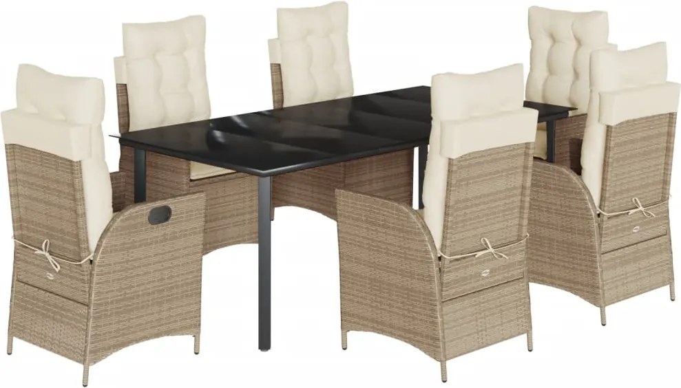 vidaXL 7 részes bézs polyrattan kerti étkezőgarnitúra párnákkal