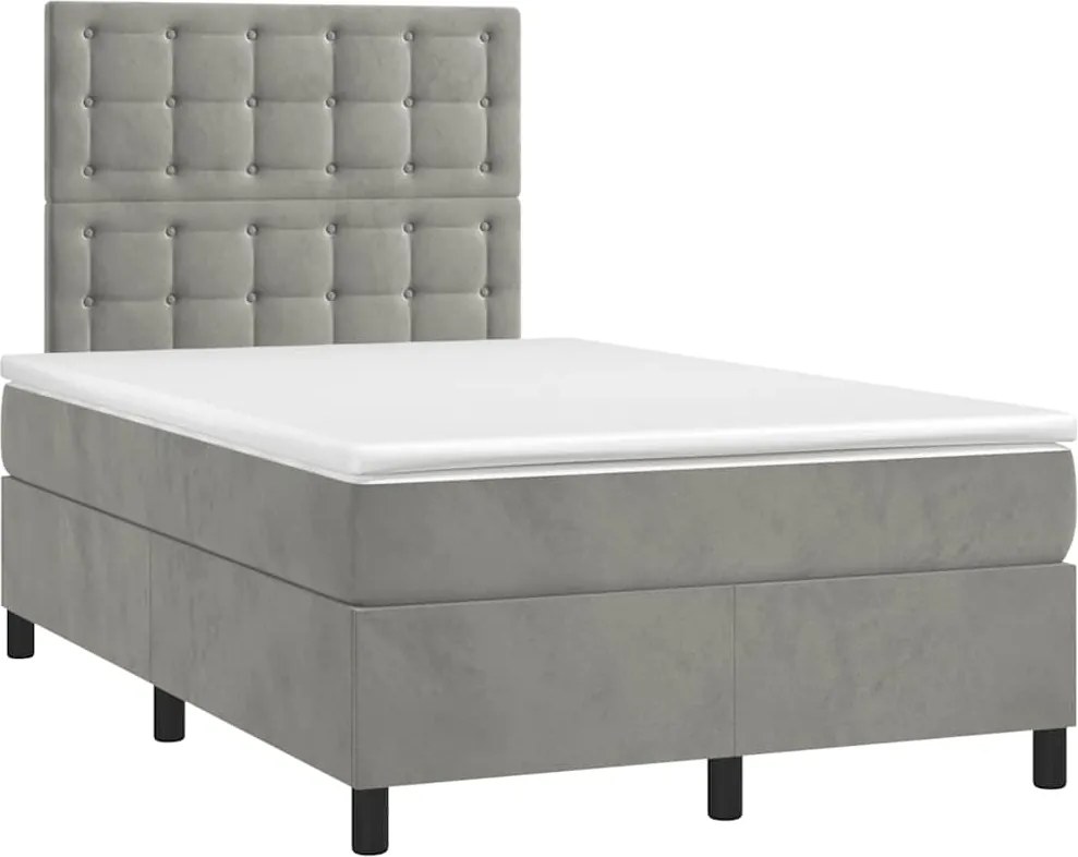 vidaXL világosszürke bársony rugós ágy matraccal 120 x 190 cm