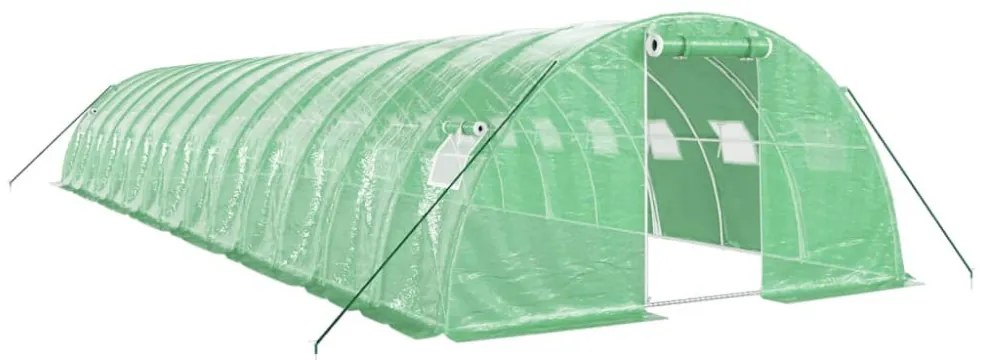 zöld acélvázas melegház 56 m² 14 x 4 x 2 m