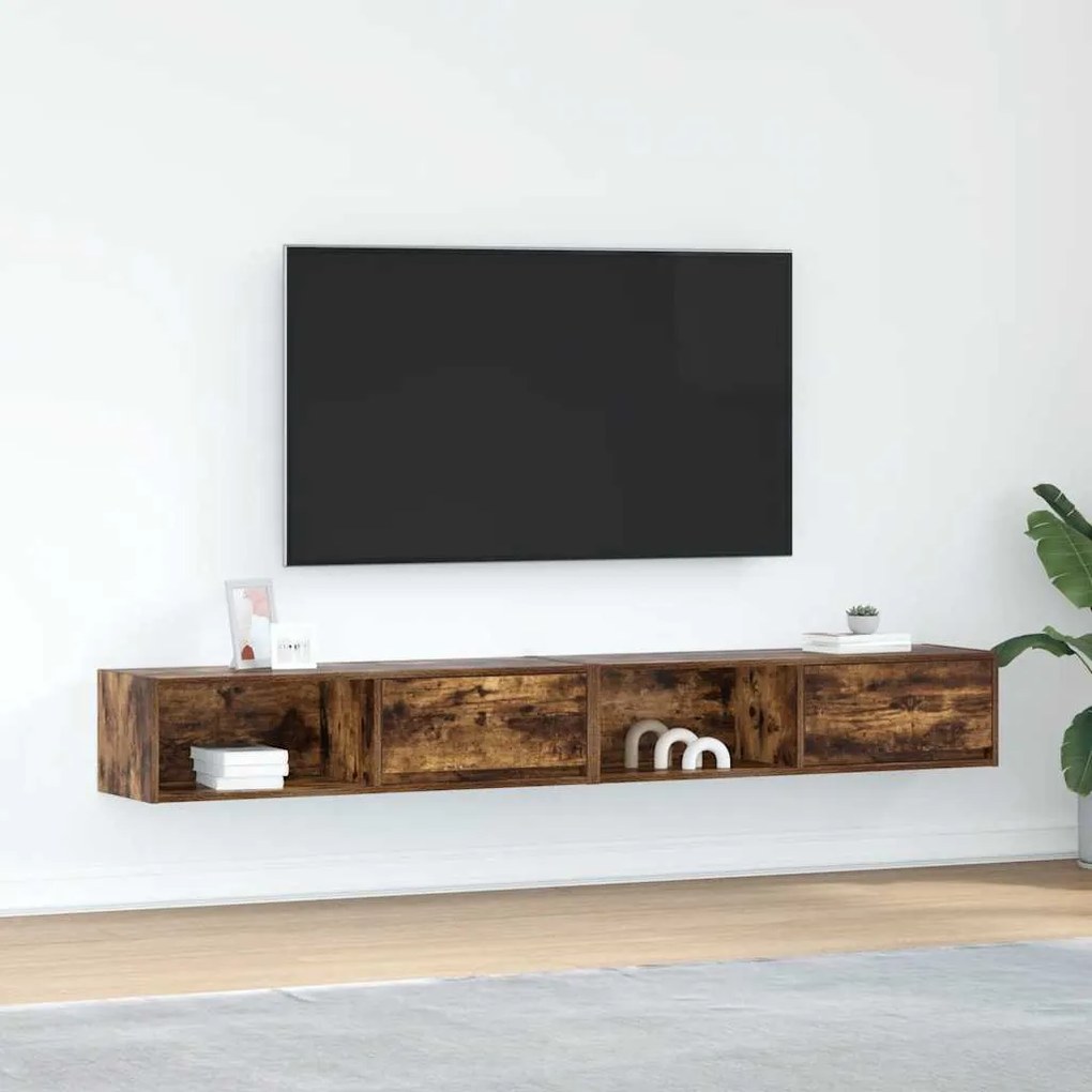 2 db füstös tölgy színű szerelt fa TV-szekrény 100x31x25,5cm