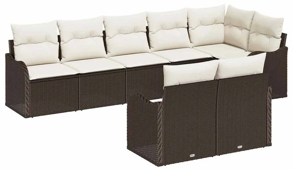 Kerti Kanapé Szett párnával 8 pcs Barna és fehér Poli rattan