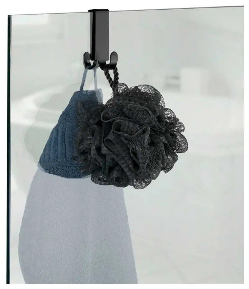 Fekete függő öntapadós fém fürdőszobai kiegészítő szett Classic – Wenko