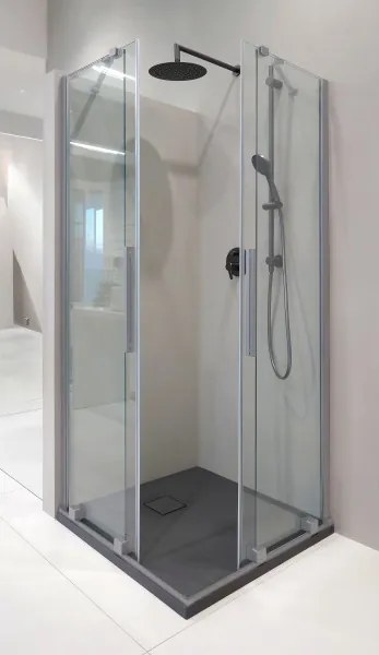 Prizma zuhanykabin_90x90, szálcsiszolt acél (KTJ_F39R+KTJ_F39R)